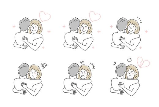 Embraces loving couple vector illustration set ( Emotional variations )