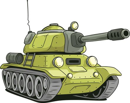 Cartoon olive military army large tank vector icon