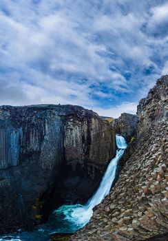 Litlanefoss waterfall panoramic closeup view in Iceland