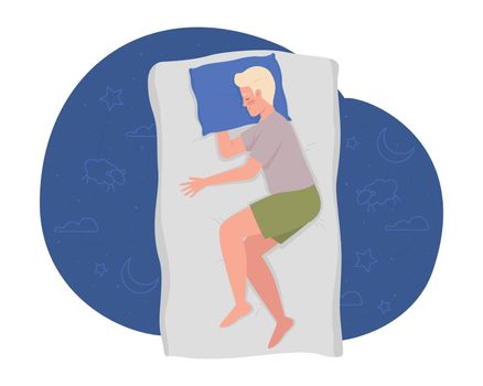 Sleeping on side restfully at nighttime 2D vector isolated illustration