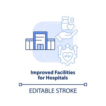 Improved facilities for hospitals light blue concept icon