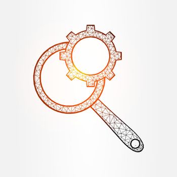 Magnifying glass and gear vector illustration isolated on white background. Search configuration concept. Digital technology concept