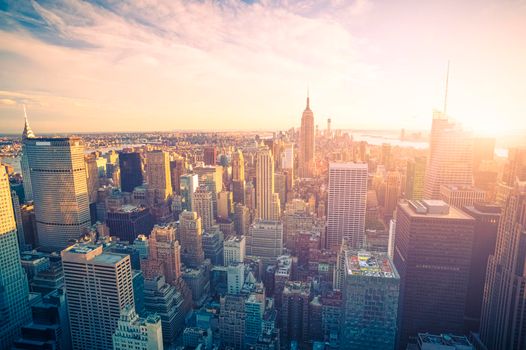 New York Manhattan city skyline at sunset