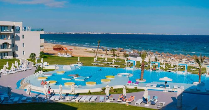 Beautiful mediterranean sea view from a hotel resort in Tunisia.