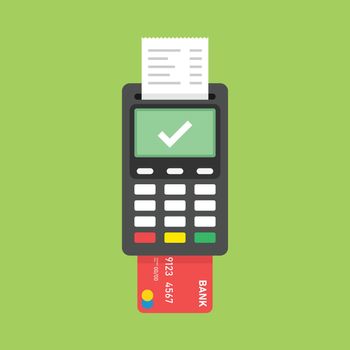 POS payment machine icon in flat style. Online payment vector illustration on isolated background. Banking transaction sign business concept.