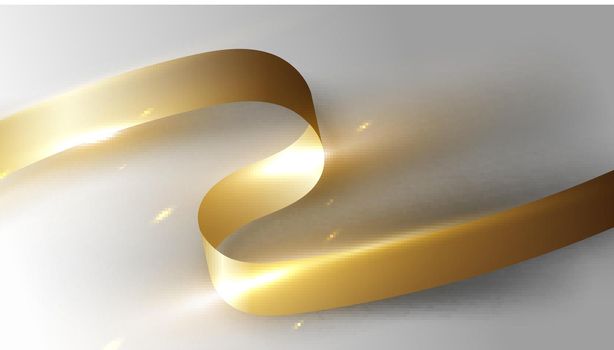 3D realistic luxury golden ribbon roll elements with lighting effect and shade on white background