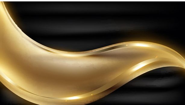 Abstract luxury background black and golden wave ribbon lines with light effect