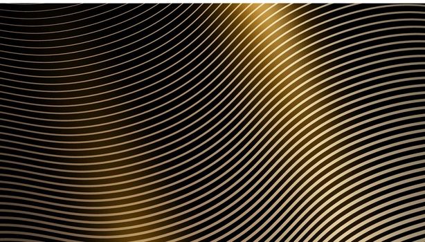 Abstract elegant golden lines wave pattern design on black background and texture luxury style