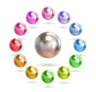 Set of colorful spheres isolated on white background. 3d color metal ball vector.