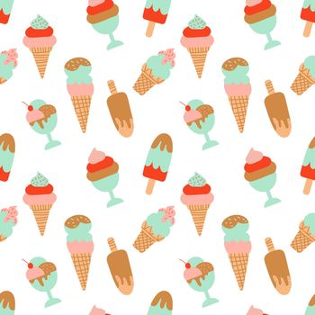 ice cream cone, waffle seamless pattern Creative vector on White background for fabric, textile stock illustration EPS