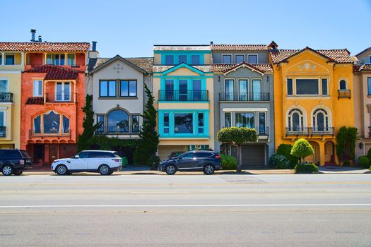 Row of colorful California beach houses
