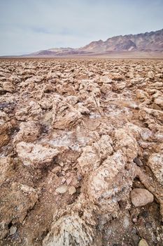 Sharp eroded salt formations in Death Valley salt flats