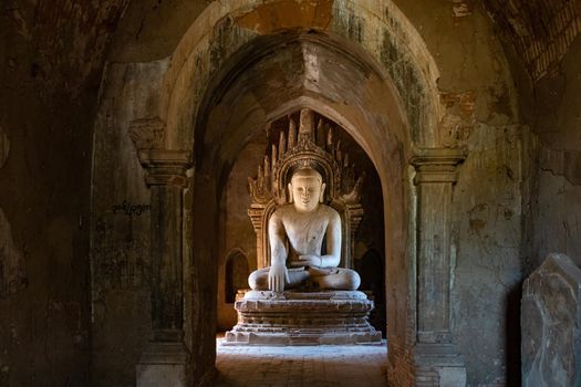A Buddha statue in a temple of the World Heritage Site of Bagan in Myanmar
