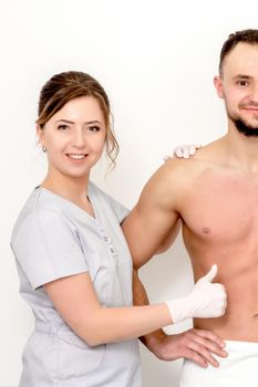 Man with bare-chested before and after waxing hair