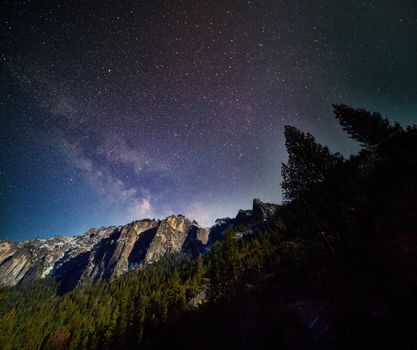 Milky Way and stars over Yosemite park