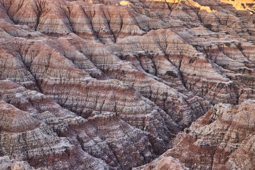 Shaded Badlands of South Dakota showcasing colorful layers