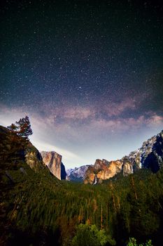 Majestic milky way over Yosemite National Park tunnel view
