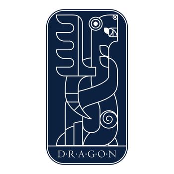 Fantasy winged viking dragon. Dark blue Medieval card
