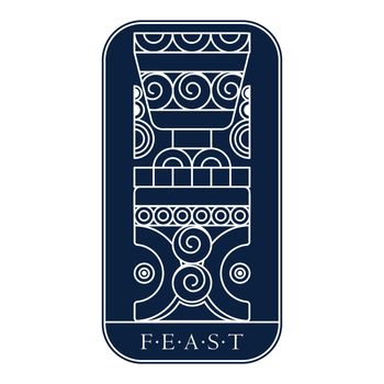 Viking goblet cup and table. Dark blue fantasy feast emblem