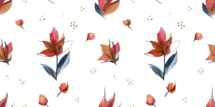 Seamless pattern with blue and orange folk roses