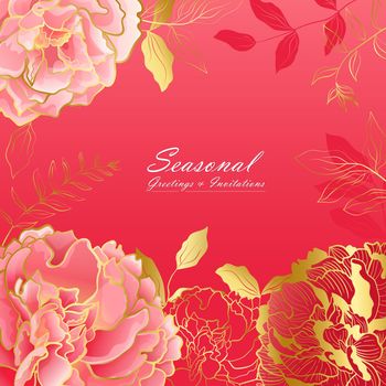 Deep pink peony floral square card