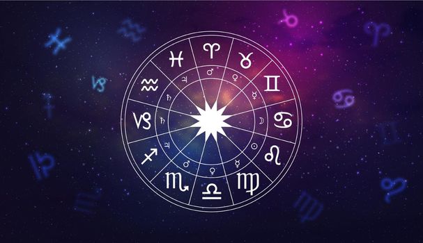 Astrology zodiac star signs circle. Horoscope vector illustration