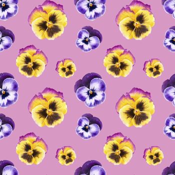 Watercolor pansy flower seamless pattern