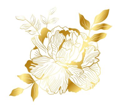 Golden big peony flower in oriental trend