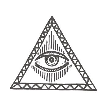 Illustration with an all-seeing eye Masonic symbol Hand-drawn vector sign Esoteric and magical icon Illuminati concept