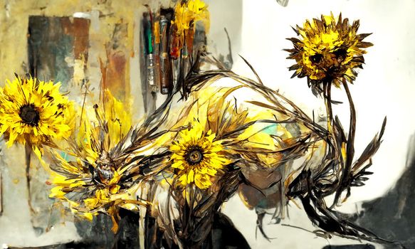 Beautiful Sunflower Force Paintings Modern Abstract Art