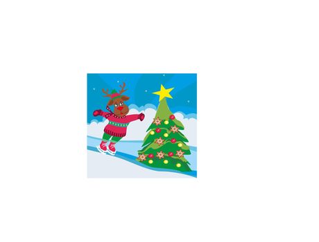 Christmas reindeer with scarf skates - card
