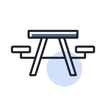 Camping table wooden park bench vector icon