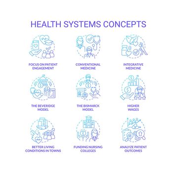 Health systems blue gradient concept icons set