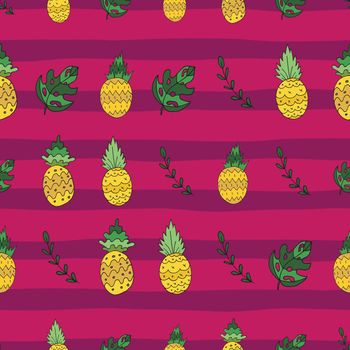 Pineapples tropical seamless pattern design striped background