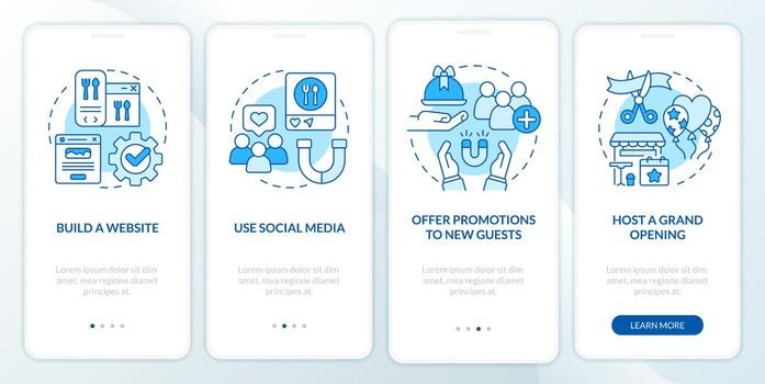 Attract customers to restaurant blue onboarding mobile app screen