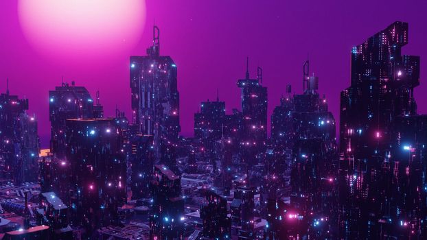 SciFi CityScape Night Scene Awesome Wallpaper Background 3d Render