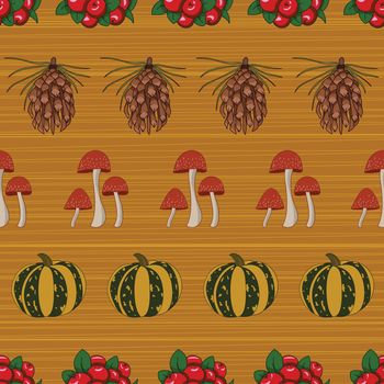 Colorful autumn vector repeat pattern on brown background