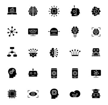 artificial intelligence silhouette vector icons isolated on white background. artificial intelligence icon set for web, mobile apps, ui design, print polygraphy and promo advertising business