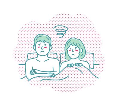 Vector illustration of a young couple in bed | depression, disappointment