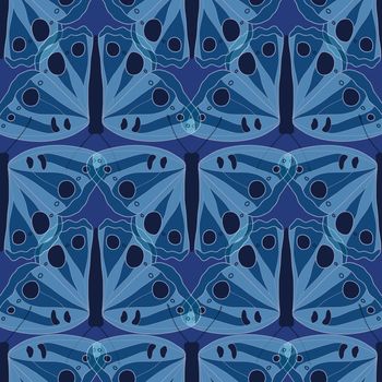 Seamless pattern with translucent blue butterfly design
