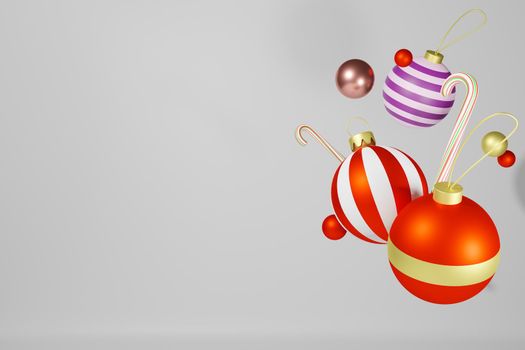 3d rendering illustration of xmas ornaments shiny ball festive in christmas theme.