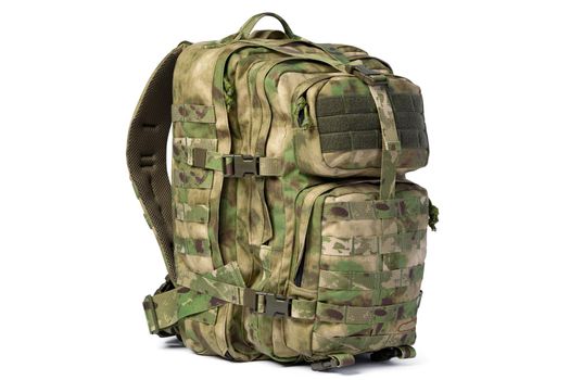 Military backpack isolated on a white background.