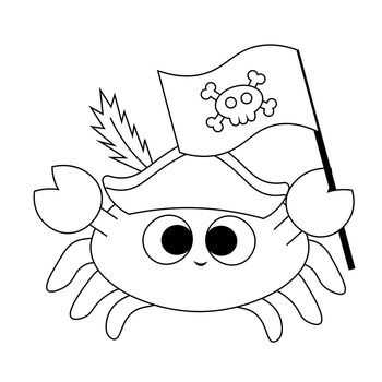 Cute cartoon Crab Pirate. Draw illustration in black and white