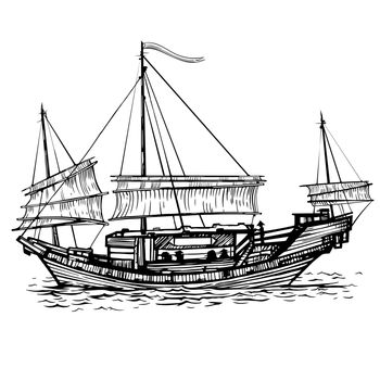 Chinese sailing vessel with lowered sailing