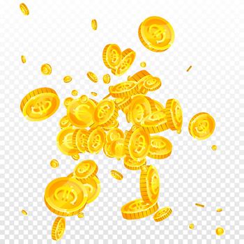 European Union Euro coins falling. Alluring scattered EUR coins. Europe money. Impressive jackpot, wealth or success concept. Vector illustration.