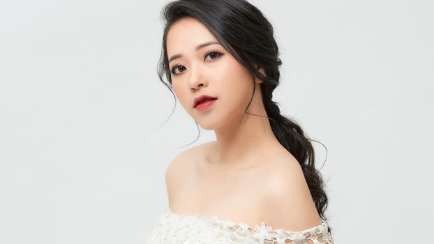 Beauty asian young woman in white dress