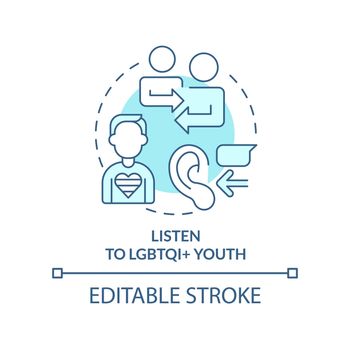 Listen to LGBTQI youth turquoise concept icon