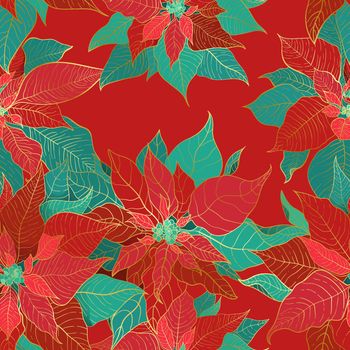 Christmas Gala Poinsettia red seamless pattern