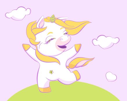 Cute little unicorn is skipping