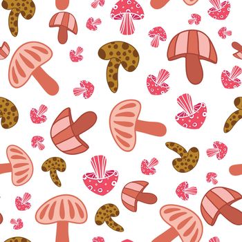 Colorful mushrooms repeat pattern on white background